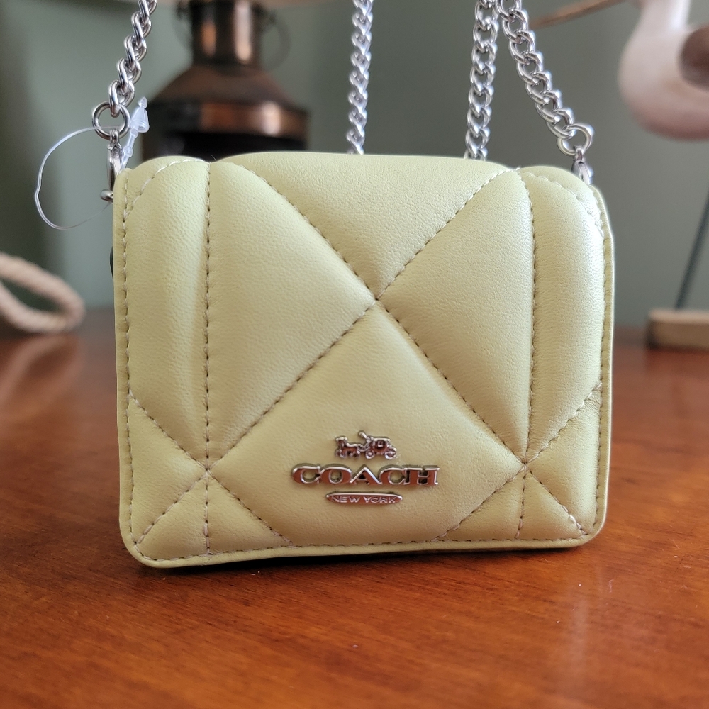 Coach CJ528 Puffy Diamond Mini Wallet On Chain Lime Green Nappa Leather